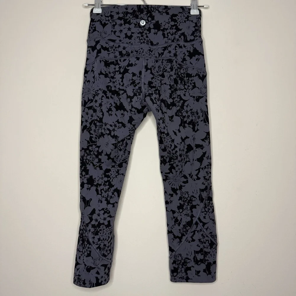 LULULEMON Effervescent Nebula Black Floral All You Do Crop Workout Yoga Leggings